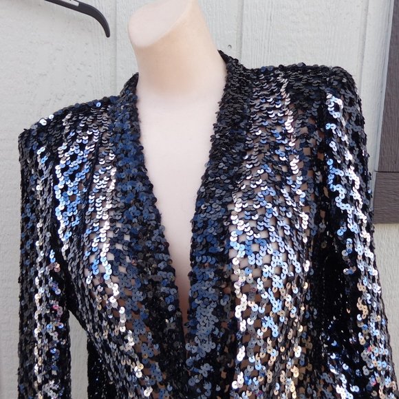 Lilli Diamond Jackets & Blazers - Vintage Black Silver LIlli Diamond See Through Sequin Covered Party Disco Jacket